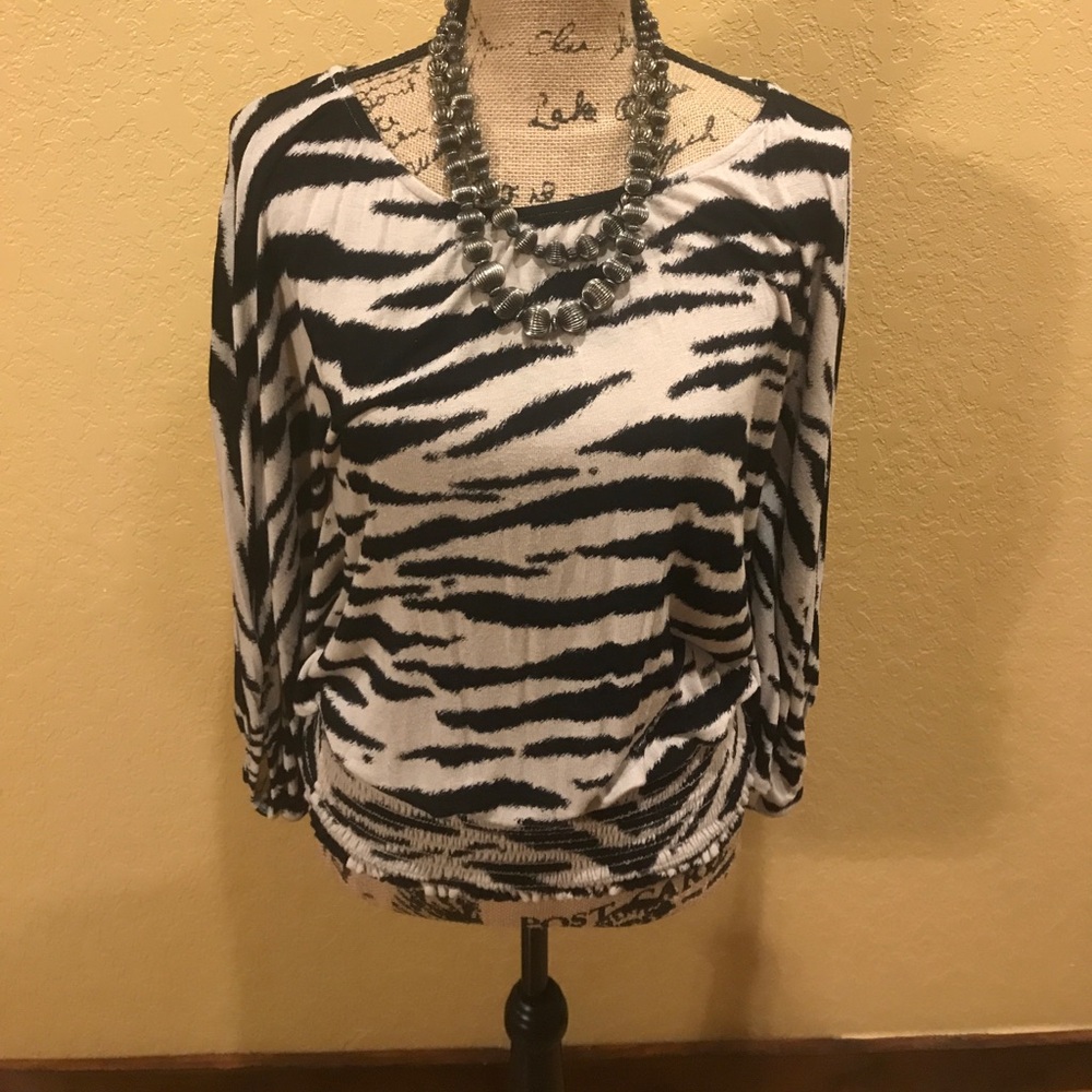 S-Twelve zebra print, dolman, 3/4 sleeveless top, M, EUC | offer in description
